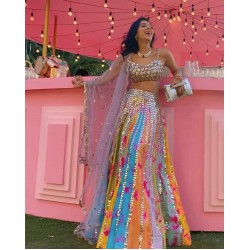 Zari work and paper mirror work designer lehenga choli